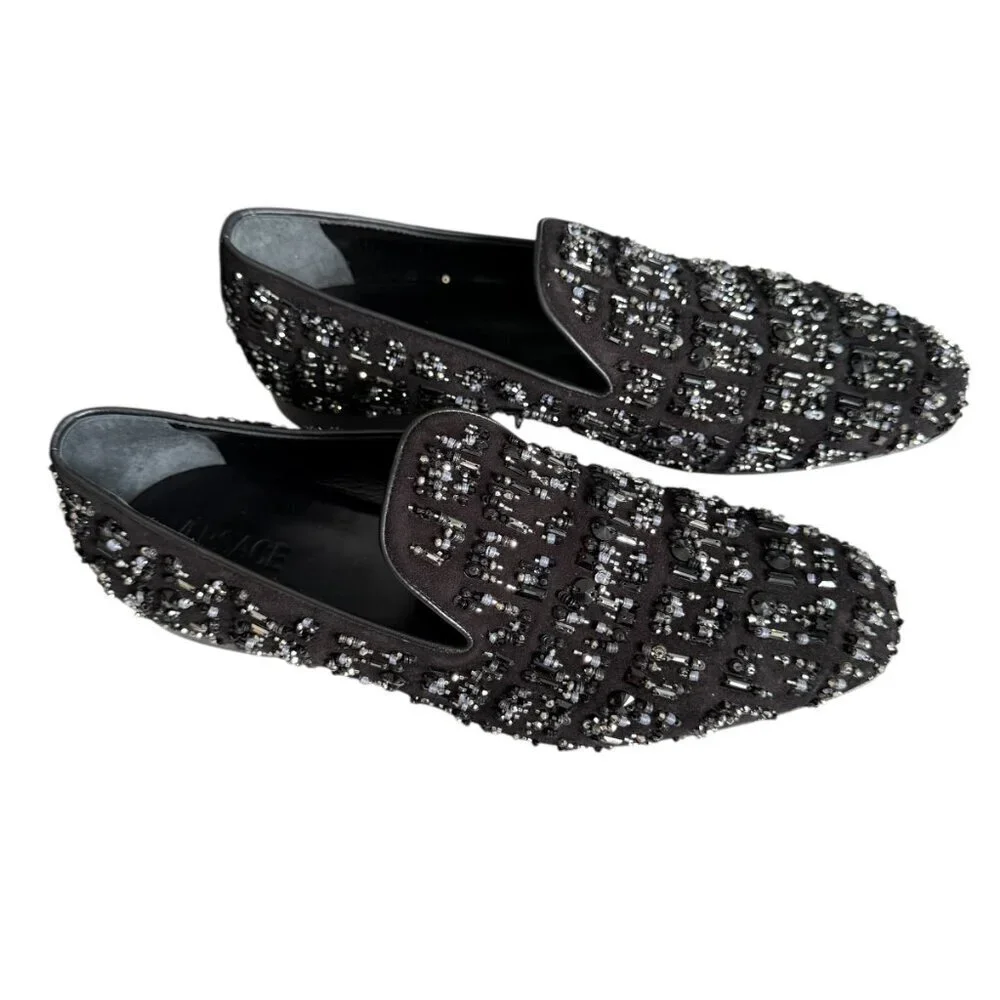 Versace 1003792 Men's‎ Black leather loafer embellished beading, 42